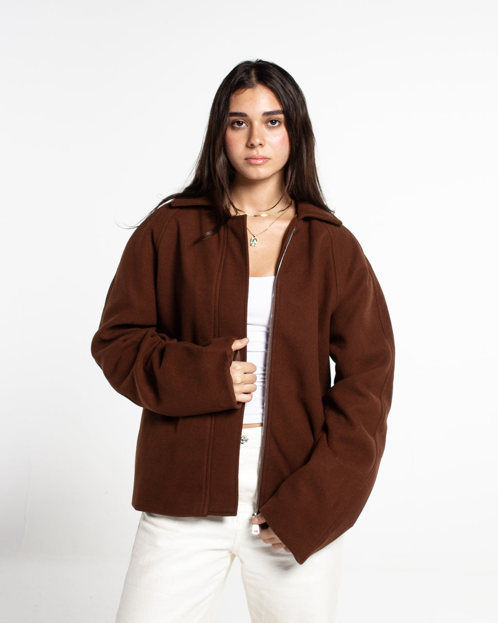 BROWN WOOL RELAXED JACKET